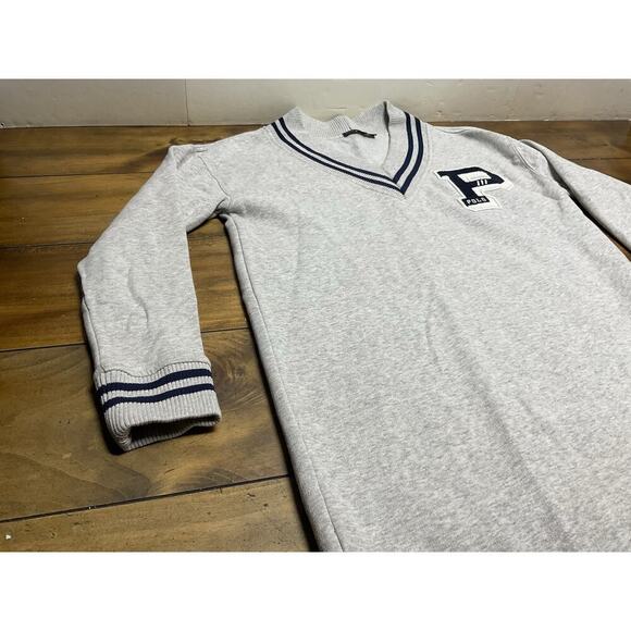 Polo Ralph Lauren V-neck Fleece in Grey Varsity Letterman Sweatshirt Dress XS - Picture 3 of 11